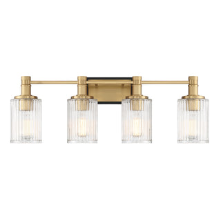 Concord 4-Light Bathroom Vanity Light in Matte Black with Warm Brass