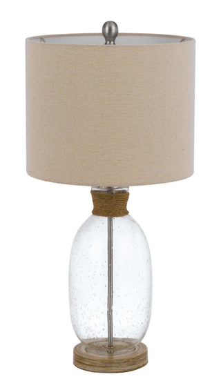 150W 3 Way Seymour Bubbled Glass Table Lamp With Resin Base And Hardback Drum Linen Shade