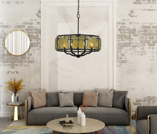 60W X 6 Revenna Forged Iron Chandelier With Hand Crafted Glass