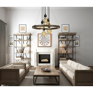 60W X 5 Martos Metal/Wood Chandelier. (Edison Bulbs Included)