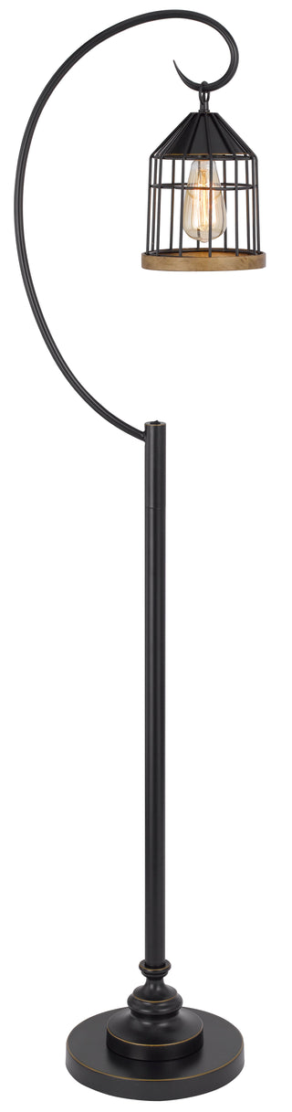 60W Valparaiso Downbridge Metal Floor Lamp With Lantern Style Metal And Pine Wood Shade