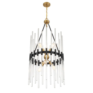 Santiago 6-Light Pendant in Matte Black with Warm Brass Accents