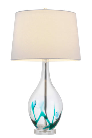 150W 3 Way Harlan Glass Table Lamp With Hardback Taper Drum Fabric Shade