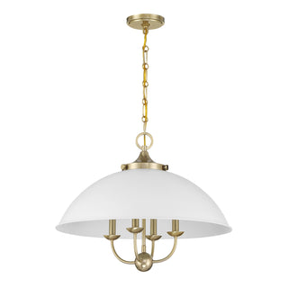 Monterey 4-Light Pendant in White and Warm Brass