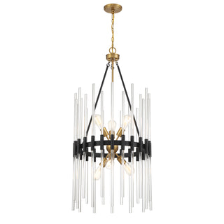 Santiago 6-Light Pendant in Matte Black with Warm Brass Accents