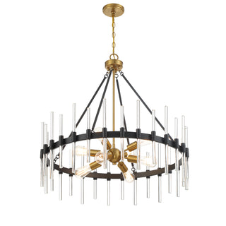 Santiago 8-Light Pendant in Matte Black with Warm Brass Accents