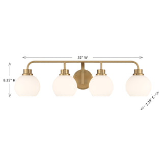 4-Light Bathroom Vanity Light in Natural Brass