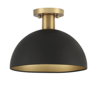 1-Light Ceiling Light in Matte Black with Natural Brass