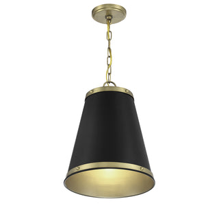 1-Light Pendant in Matte Black with Natural Brass