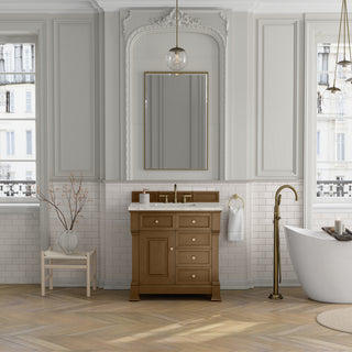 36 Inch Brookfield Freestanding Vanity in Honey Oak / Victorian Silver Top