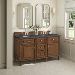 60 Inch Lorelai Freestanding Vanity in Mid-Century Walnut / Charcoal Soapstone Top