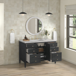 48 Inch Myrrin Freestanding Vanity in Carbon Oak / Eternal Jasmine Pearl Top