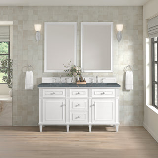 60 Inch Lorelai Freestanding Vanity in Bright White / Parisien Bleu Top