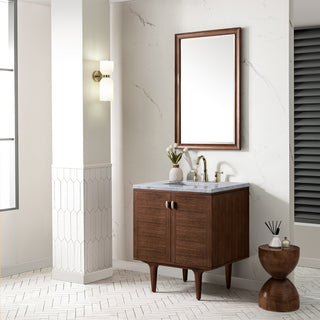 30 Inch Amberly Dual Mount Vanity in Mid-Century Walnut / Carrara White Top