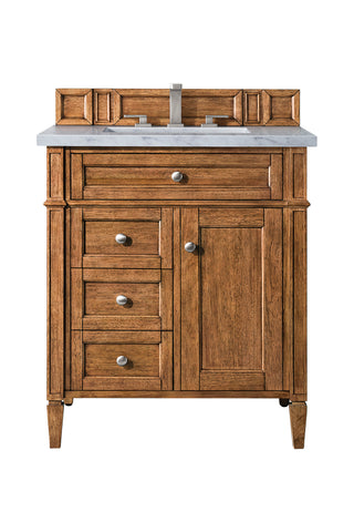 30 Inch Brittany Freestanding Vanity in Saddle Brown / Carrara White Top