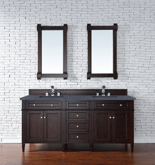 72 Inch Brittany Freestanding Vanity in Burnished Mahogany / Charcoal Soapstone Top