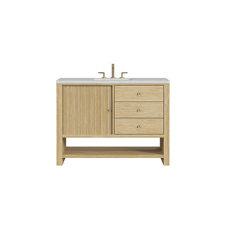48 Inch Marigot Freestanding Vanity in Sunwashed Oak / Eternal Jasmine Pearl Top