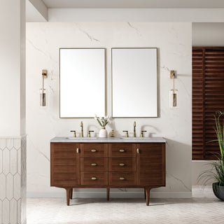 60 Inch Amberly Dual Mount Vanity in Mid-Century Walnut / Victorian Silver Top