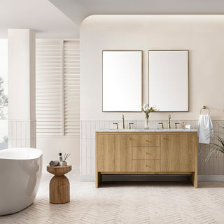60 Inch Hudson Freestanding Vanity in Light Natural Oak / Eternal Jasmine Pearl Top