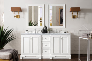 73.25 Inch De Soto Freestanding Vanity in Bright White / Carrara White Top