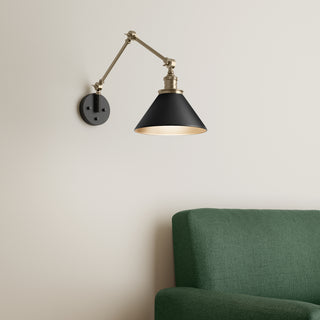Edward 1-Light Swing Arm Sconce Light Matte Black/Vintage Brass