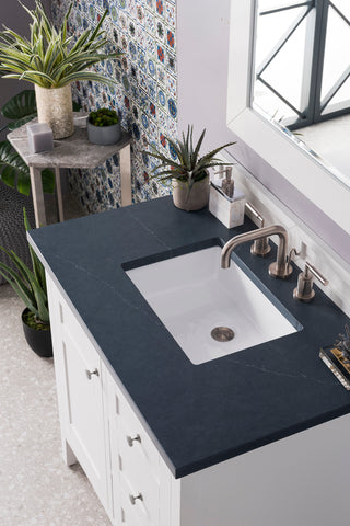 36 Inch Palisades Freestanding Vanity in Bright White / Charcoal Soapstone Top