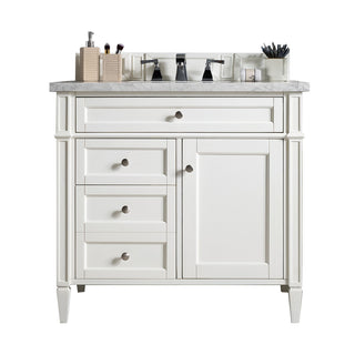 36 Inch Brittany Freestanding Vanity in Bright White / Arctic Fall Solid Surface Top