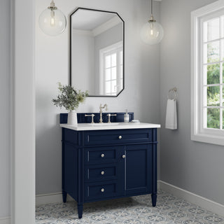 36 Inch Brittany Freestanding Vanity in Victory Blue / White Zeus Top