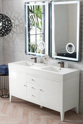 58.88 Inch Linear Freestanding Vanity in Glossy White / Glossy White Top