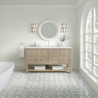 60 Inch Breckenridge Freestanding Vanity in Whitewashed Oak / White Zeus Top