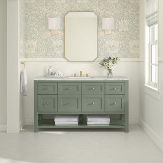 60 Inch Breckenridge Freestanding Vanity in Smokey Celadon / Victorian Silver Top