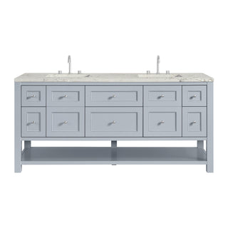 72 Inch Breckenridge Freestanding Vanity in Serenity Blue / Victorian Silver Top