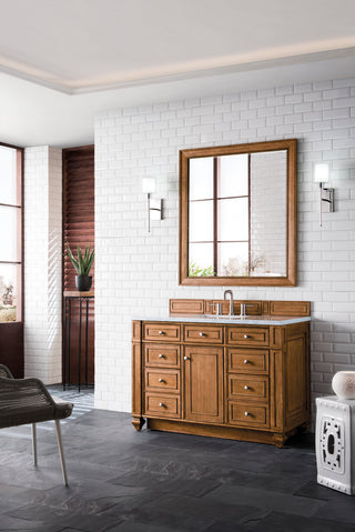 48 Inch Bristol Freestanding Vanity in Saddle Brown / Eternal Jasmine Pearl Top