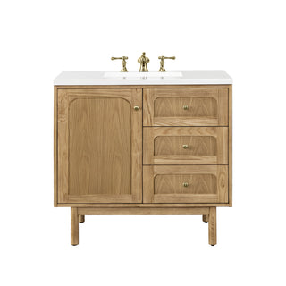 36 Inch Laurent Dual Mount Vanity in Light Natural Oak / White Zeus Top