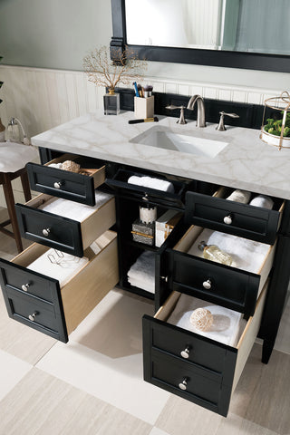 48 Inch Brittany Freestanding Vanity in Black Onyx / Victorian Silver Top