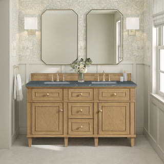 60 Inch Lorelai Freestanding Vanity in Light Natural Oak / Parisien Bleu Top