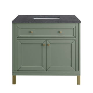 36 Inch Chicago Freestanding Vanity in Smokey Celadon / Charcoal Soapstone Top