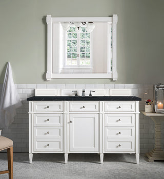 60 Inch Brittany Freestanding Vanity in Bright White / Charcoal Soapstone Top