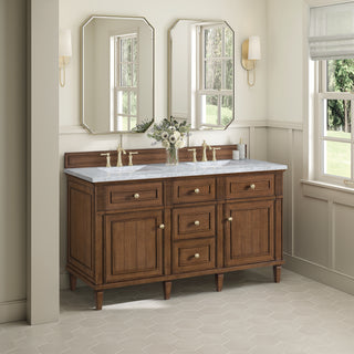60 Inch Lorelai Freestanding Vanity in Mid-Century Walnut / Carrara White Top