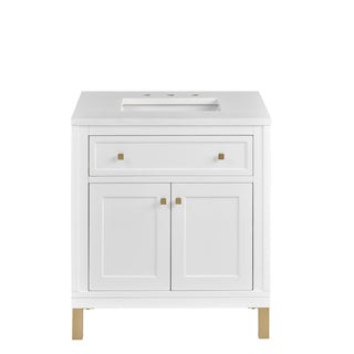 30 Inch Chicago Freestanding Vanity in Glossy White / White Zeus Top