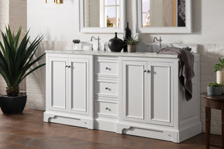 73.25 Inch De Soto Freestanding Vanity in Bright White / Victorian Silver Top