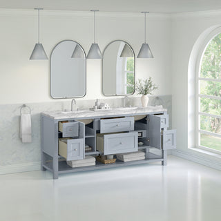 72 Inch Breckenridge Freestanding Vanity in Serenity Blue / Carrara White Top