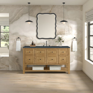 60 Inch Breckenridge Freestanding Vanity in Light Natural Oak / Charcoal Soapstone Top