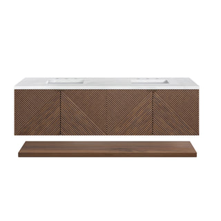 72 Inch Marcello Floating Vanity in Chestnut / Arctic Fall Top