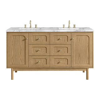 60 Inch Laurent Dual Mount Vanity in Light Natural Oak / Carrara White Top