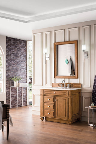 36 Inch Bristol Freestanding Vanity in Saddle Brown / White Zeus Top