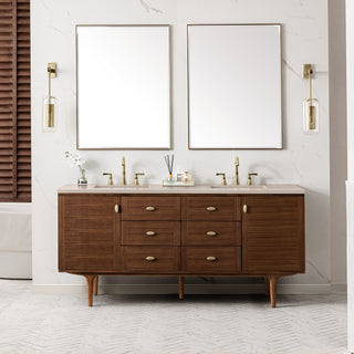 72 Inch Amberly Dual Mount Vanity in Mid-Century Walnut / Eternal Marfil Top