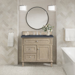36 Inch Lorelai Freestanding Vanity in Whitewashed Oak / Charcoal Soapstone Top