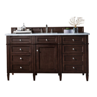 60 Inch Brittany Freestanding Vanity in Burnished Mahogany / Carrara White Top