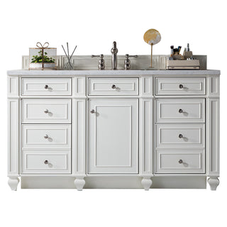 60 Inch Bristol Freestanding Vanity in Bright White / Arctic Fall Solid Surface Top